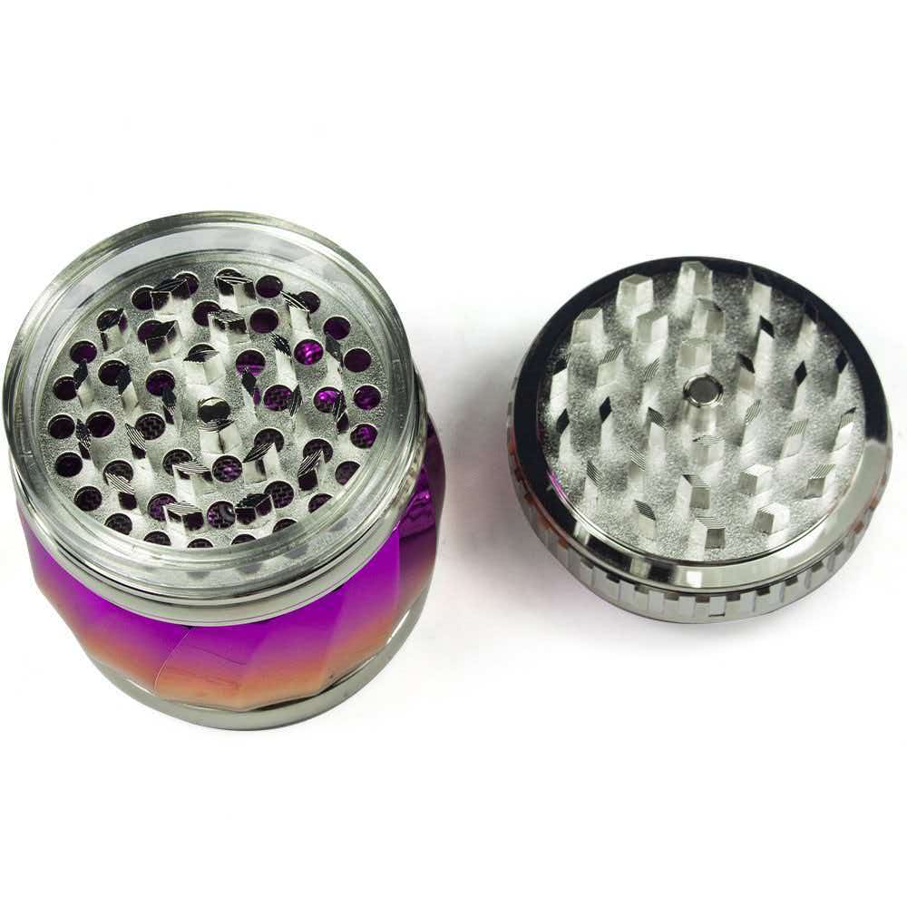 68x87mm Diamond Facet Transparent Top Herb Grinder 4 Layer Zinc Alloy Spice Grinder ZNG903