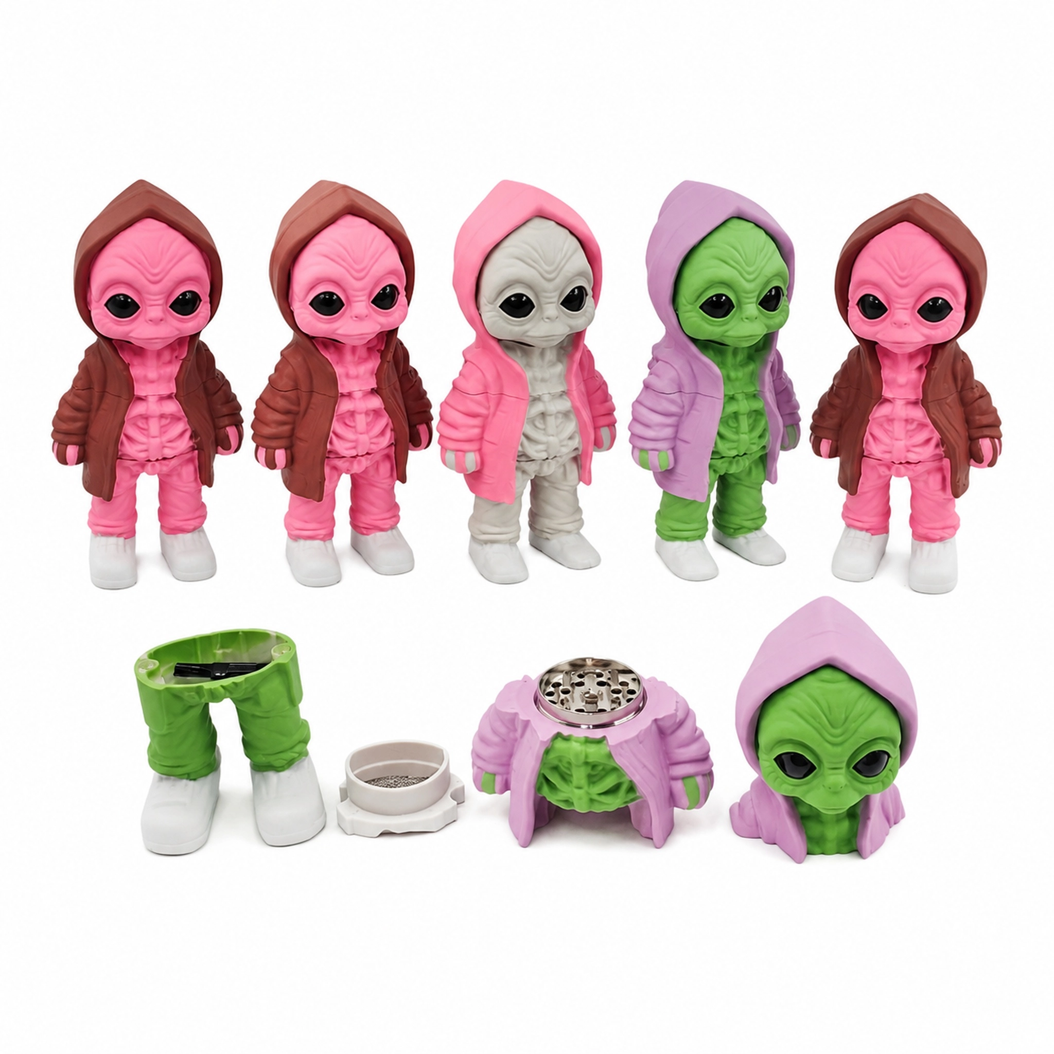87x176mm Cute Hooded Alien Figure Herb Grinder 4 Layer Zinc Alloy Tobacco Spice Grinder ZNG906